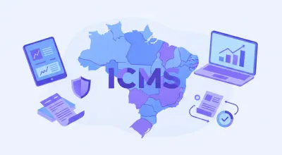 Ilustração vetorial do símbolo do ICMS com mapa do Brasil