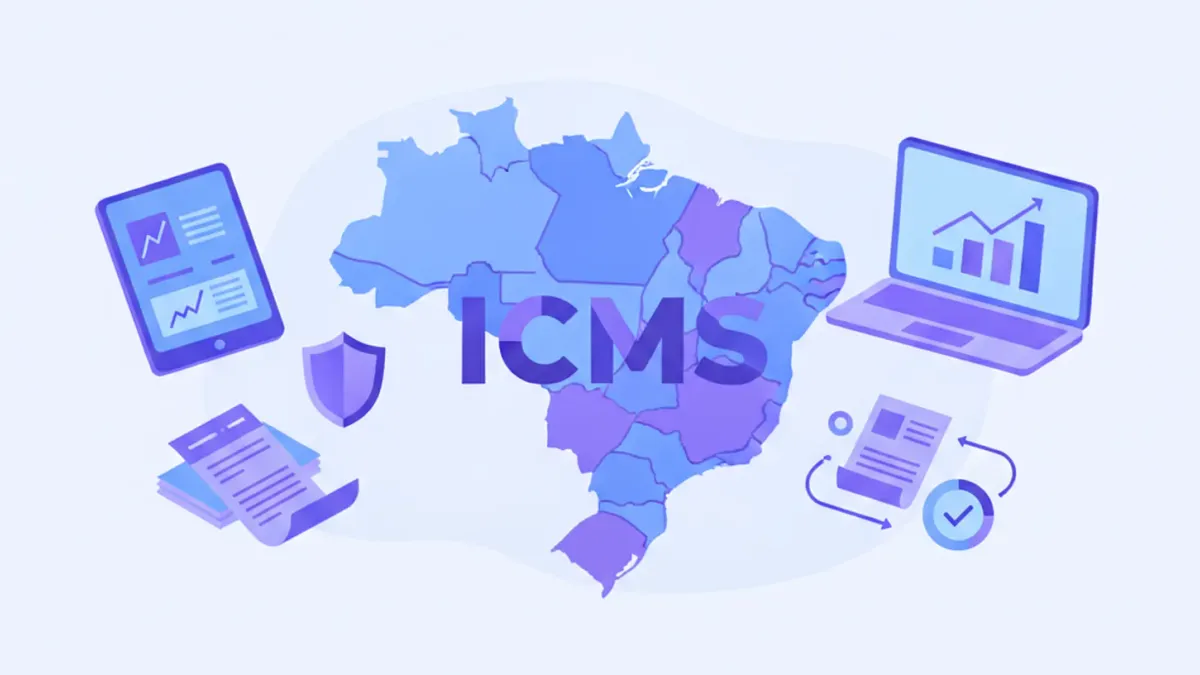 Ilustração vetorial do símbolo do ICMS com mapa do Brasil