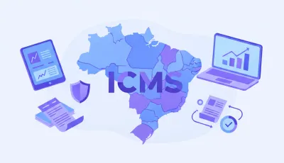 Ilustração vetorial do símbolo do ICMS com mapa do Brasil