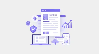Ilustração vetorial de um documento fiscal com ícones de impostos e serviços