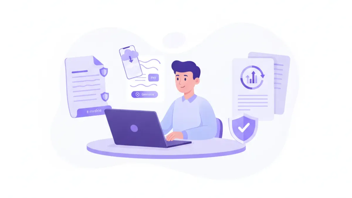 Ilustração vetorial mostrando um microempreendedor preenchendo o DAS online