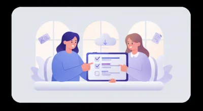 Encargada de una pyme y empleado nuevo repasando juntos una lista de onboarding en una tablet