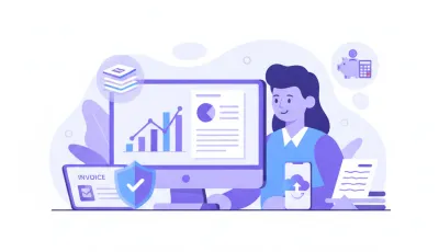 Ilustración vectorial de una persona revisando su declaración de renta en una computadora