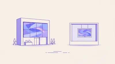 Ilustración comparando una pantalla LED modular en la fachada de un local frente a un TV colgado en una vidriera más chica