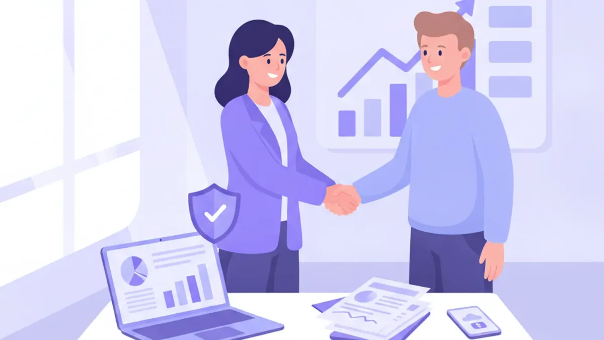 Empleador y empleado firmando un contrato de trabajo en una oficina moderna