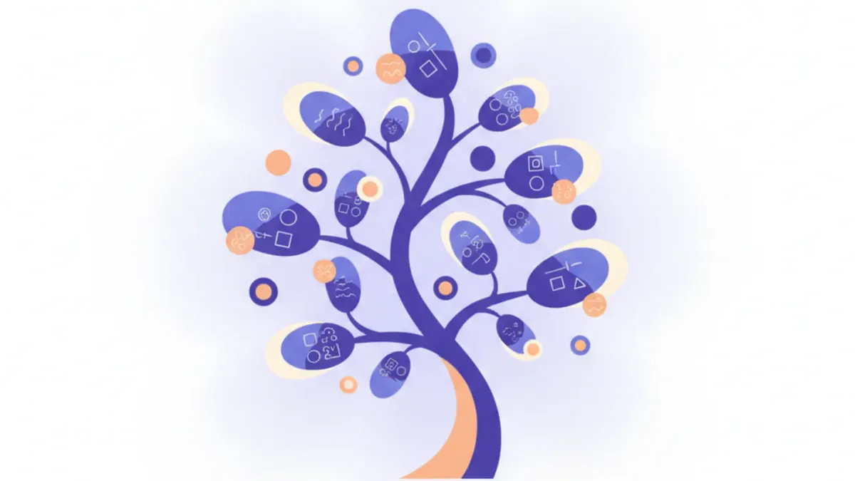 Ilustración de un árbol de cuentas contables con códigos numéricos
