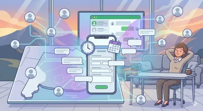 Calendario y reloj sobre un dispositivo móvil mostrando WhatsApp Business con mensajes programados