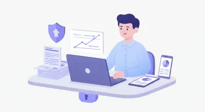 Ilustración de un empresario pyme analizando gráficos de costos, ingresos y punto de equilibrio en una pantalla