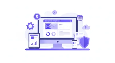 Ilustración vectorial del sistema IMSS IDSE patronal con iconos de trabajadores, documentos y pagos en colores violeta y azul
