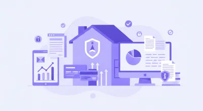 Ilustración vectorial de una casa con el logo de INFONAVIT y símbolos de crédito