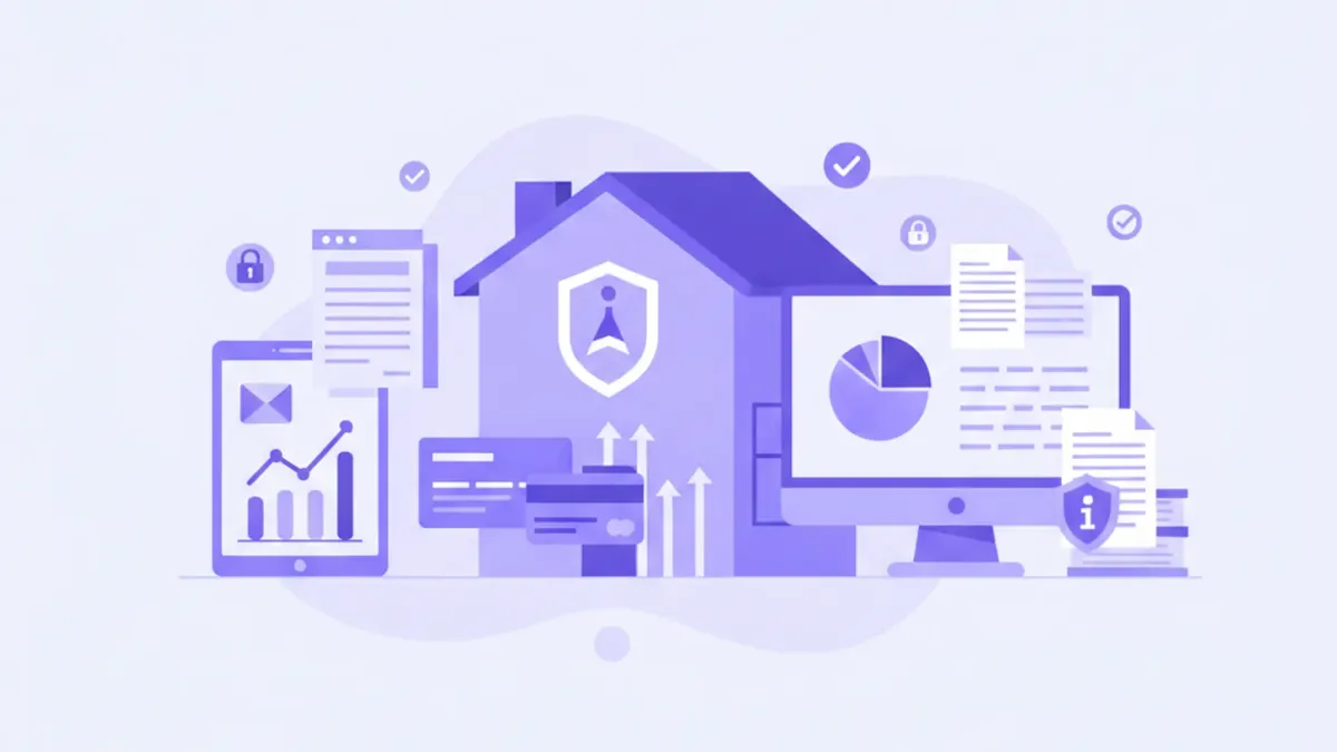 Ilustración vectorial de una casa con el logo de INFONAVIT y símbolos de crédito