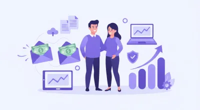Ilustración flat vector de trabajadores mexicanos recibiendo el reparto de utilidades PTU con gráfica de porcentaje y calendario