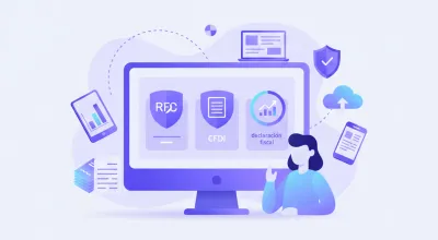 Ilustración flat de un contribuyente mexicano gestionando sus obligaciones fiscales ante el SAT con íconos de RFC, factura electrónica y portal digital