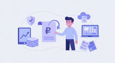 Ilustración flat del subsidio para el empleo en México con iconos de nómina, pesos mexicanos y el SAT