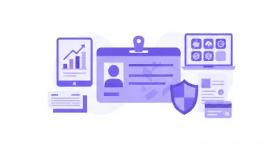 Ilustración vectorial de una tarjeta de identificación con la palabra CURP en fondo violeta y azul