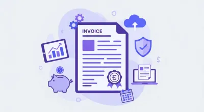 Ilustración de factura global CFDI en México con íconos de SAT, RFC y calendario de periodicidad