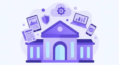 Ilustración flat de la Secretaría de Hacienda y Crédito Público de México con iconos de impuestos, CFDI y política fiscal