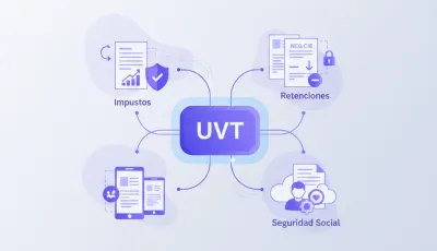 Ilustración vectorial que muestra la relación entre la UVT y los diferentes impuestos en Colombia