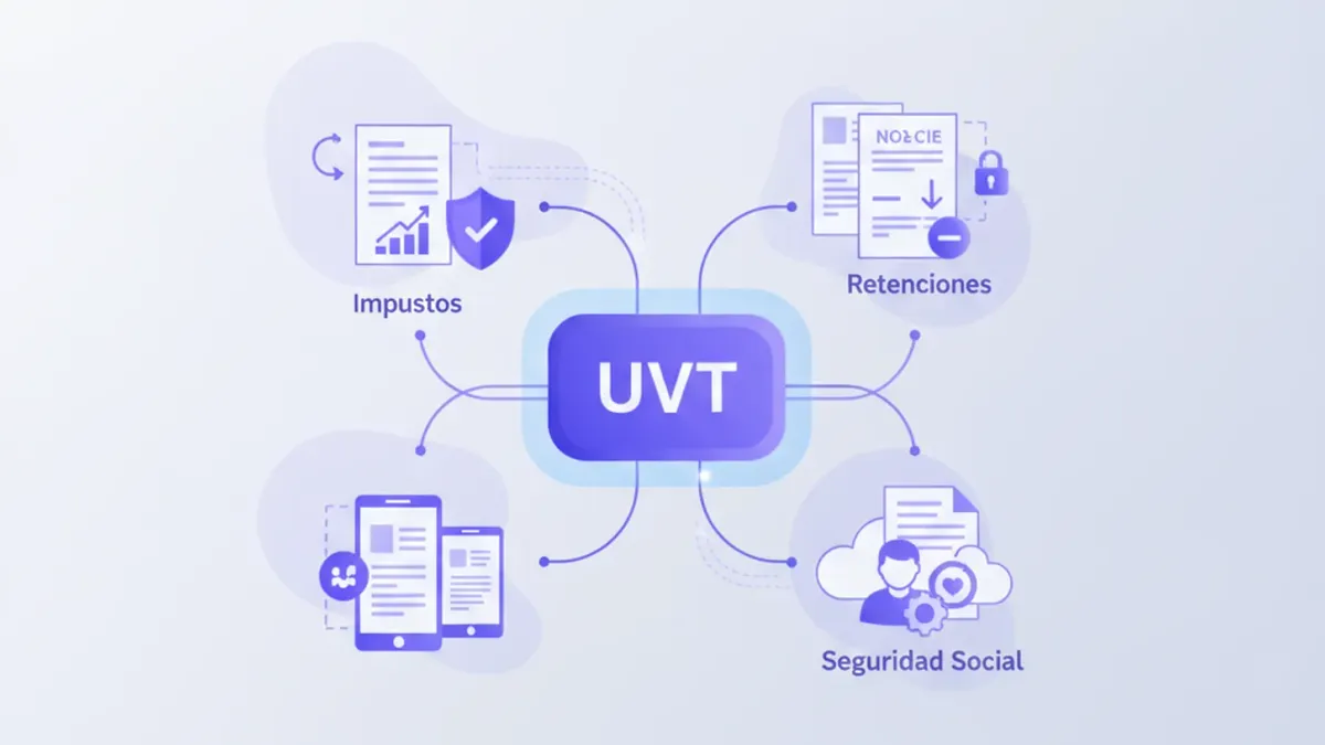 Ilustración vectorial que muestra la relación entre la UVT y los diferentes impuestos en Colombia