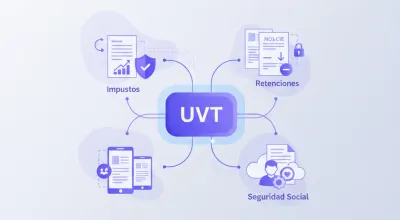 Ilustración vectorial que muestra la relación entre la UVT y los diferentes impuestos en Colombia