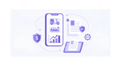 Ilustración vectorial del régimen de plataformas tecnológicas en México: íconos de app móvil, factura CFDI y escudo del SAT sobre fondo violeta y azul