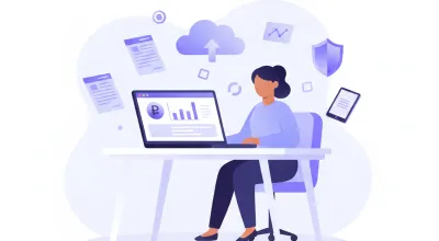 Ilustración flat de una empresa mexicana gestionando su régimen fiscal RESICO ante el SAT