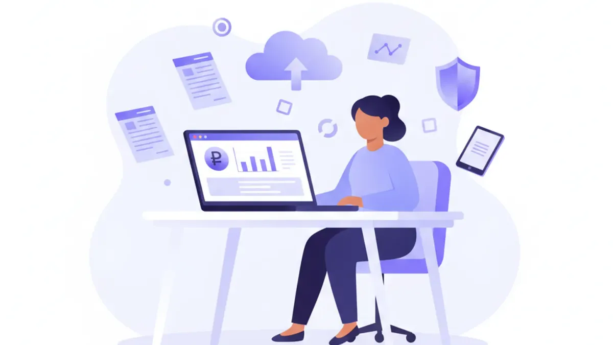 Ilustración flat de una empresa mexicana gestionando su régimen fiscal RESICO ante el SAT
