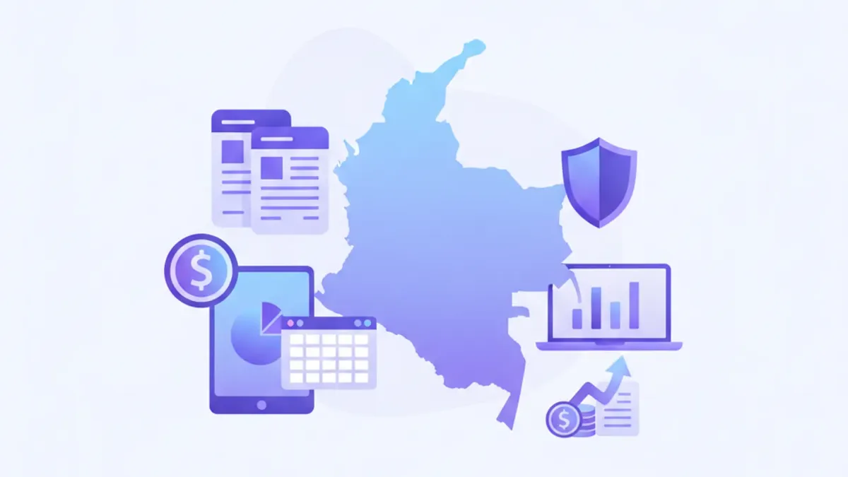 Ilustración del salario mínimo 2026 en Colombia con iconos de dinero y documentos