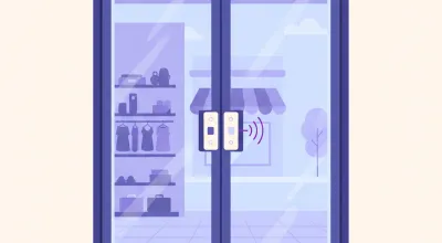 Ilustración de un sensor de apertura magnético instalado en el marco y la hoja de una puerta de local comercial