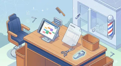 Recepción de gimnasio con tablet mostrando dashboard de socios con cuotas mensuales, una pesa y un gráfico de frecuencia cardíaca decorativos