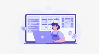 Dueña de un comercio frente a una laptop con una lista de clientes, recordatorios de seguimiento en calendarios y un tablero de oportunidades de venta