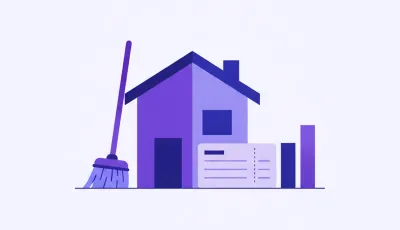 Casa con una escoba, un recibo de sueldo y un gráfico de barras en ascenso: el sueldo de empleada doméstica 2026