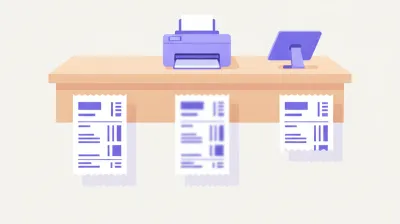 Ilustración de tres tickets térmicos comparados: uno con letra clara, uno borroso y uno cortado antes de terminar