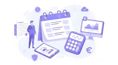 Ilustración vectorial de calendario y calculadora mostrando el cálculo de vacaciones en Bolivia
