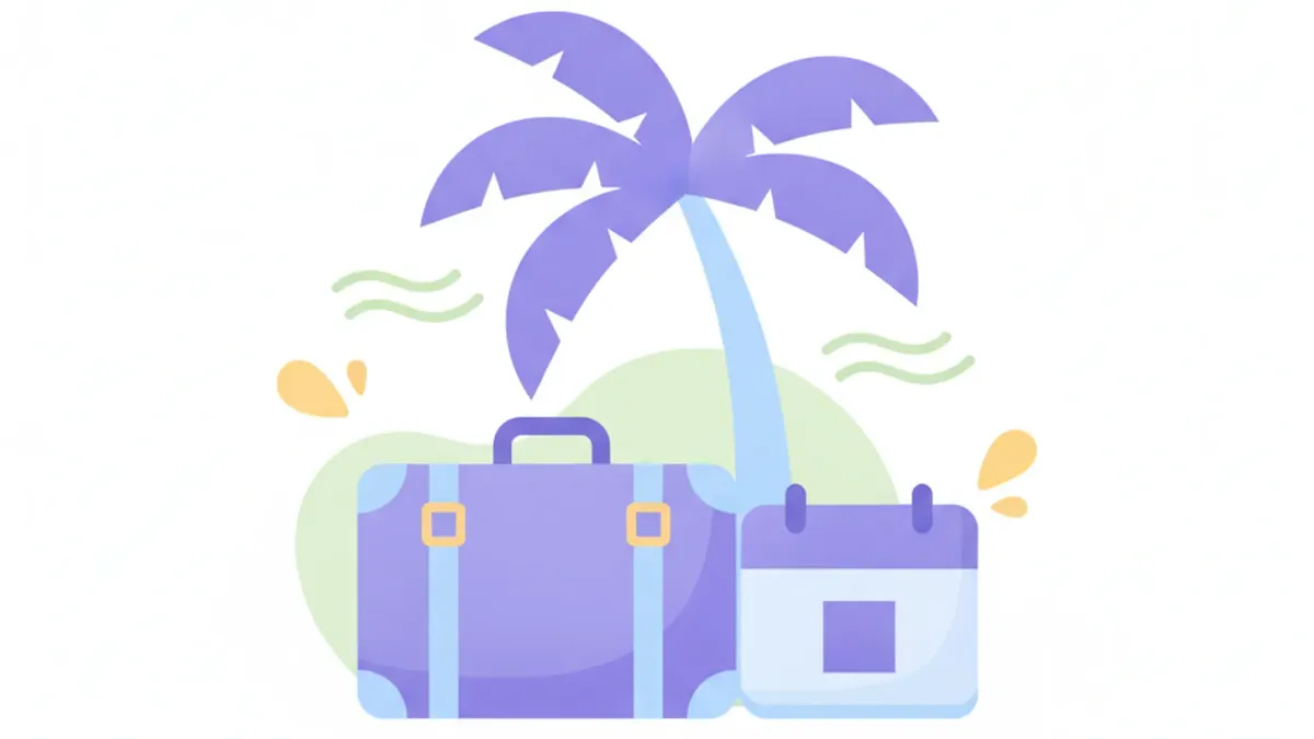 Ilustración de una valija, un calendario y una palmera