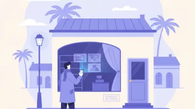Ilustración de una persona mirando en su celular, desde la calle, el video de las cámaras de su comercio cerrado