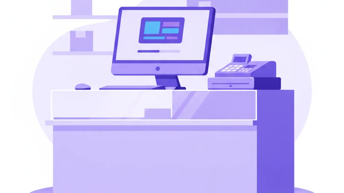 Ilustración de una PC de mostrador mostrando el aviso de actualización de Windows 11 fuera del horario de atención del local