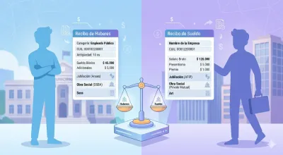 Comparación VS entre dos interfaces de software de gestión enfrentadas en pantallas, con checkmarks de features alrededor