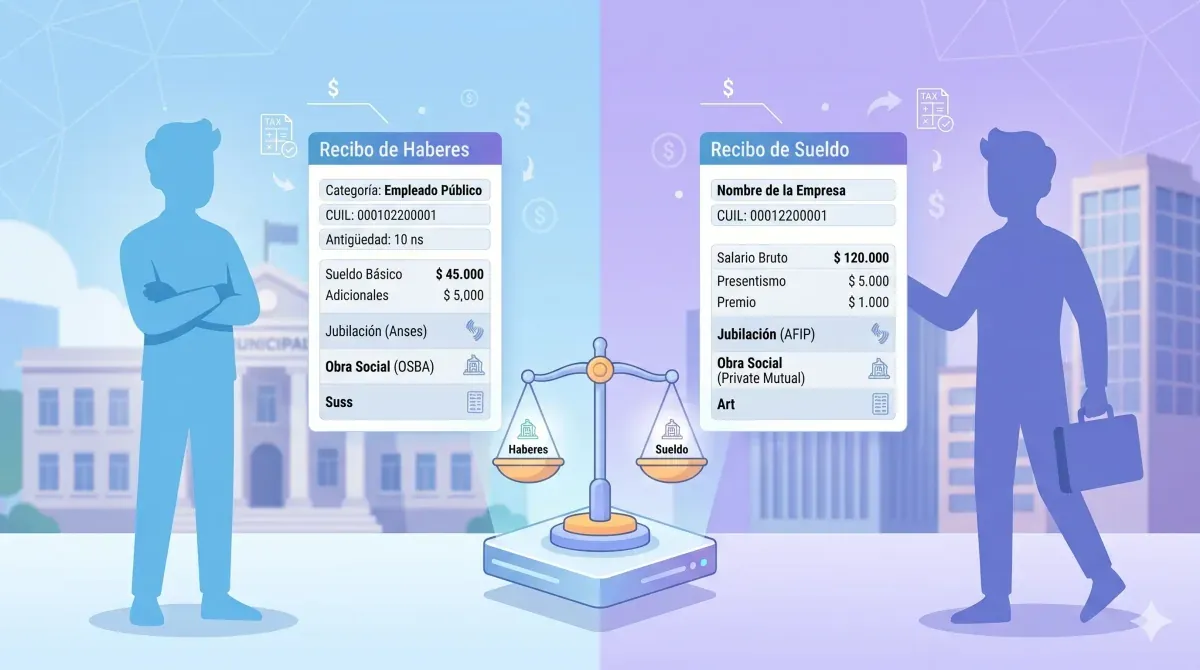 Comparación VS entre dos interfaces de software de gestión enfrentadas en pantallas, con checkmarks de features alrededor