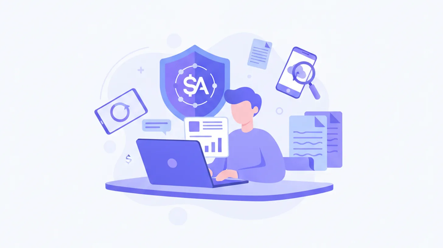Ilustración vectorial de un emprendedor frente a una pantalla con el logo del SAT y documentos fiscales