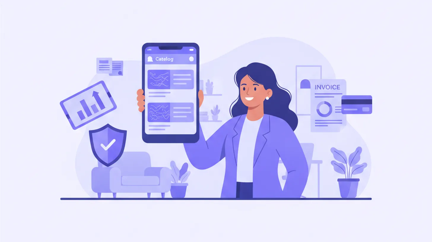 Empreendedor configurando catálogo de produtos no WhatsApp Business pelo celular