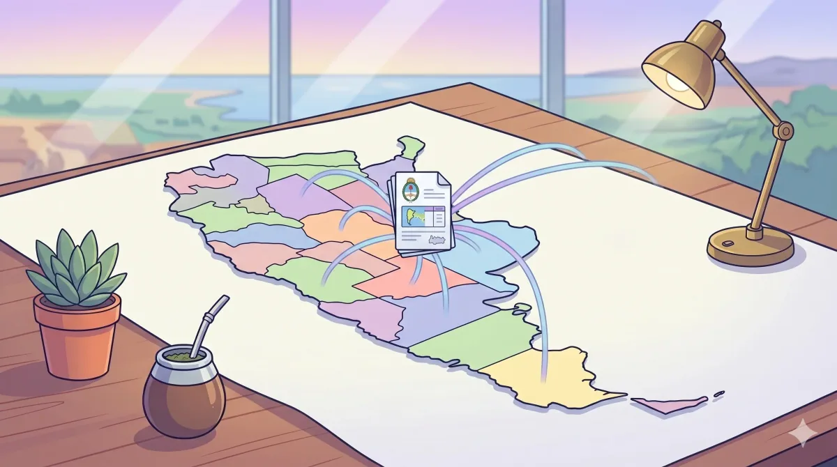 Mapa de Argentina con los logos de las direcciones de rentas provinciales sobre cada provincia