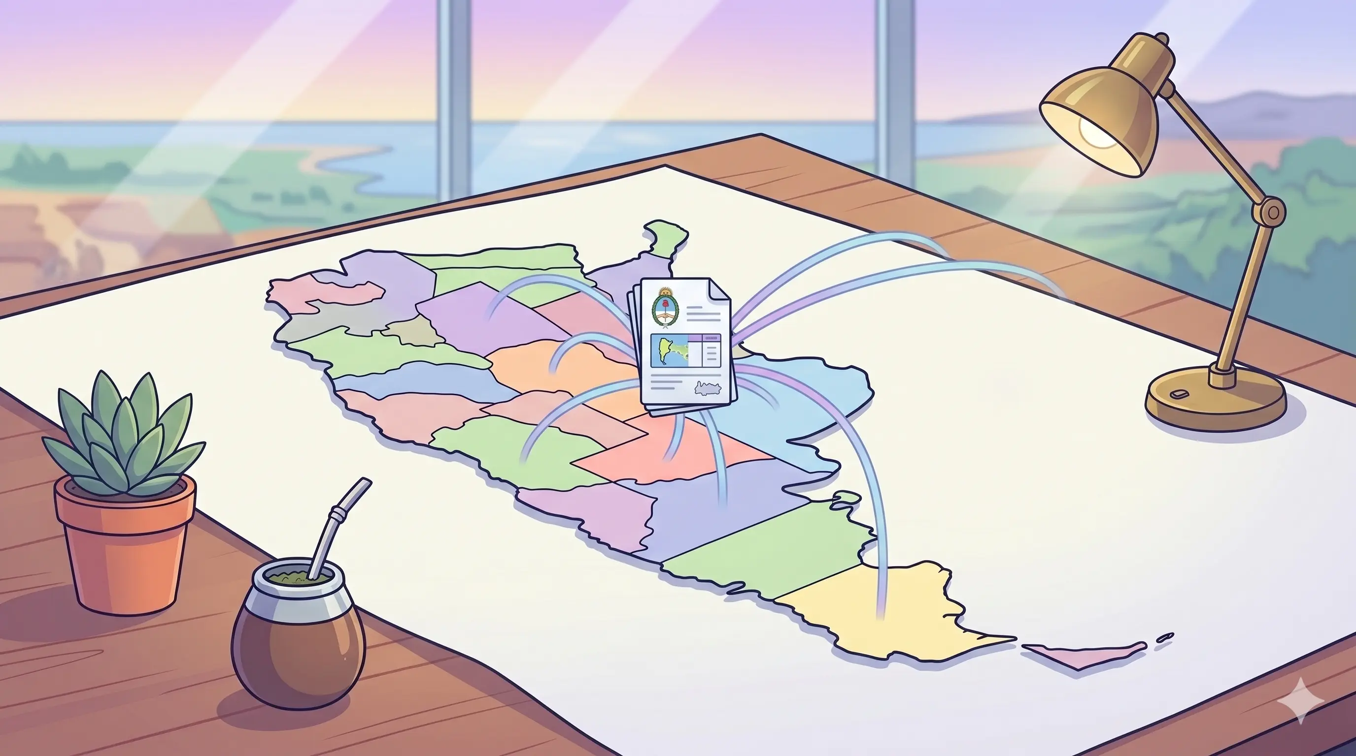 Mapa de Argentina con los logos de las direcciones de rentas provinciales sobre cada provincia