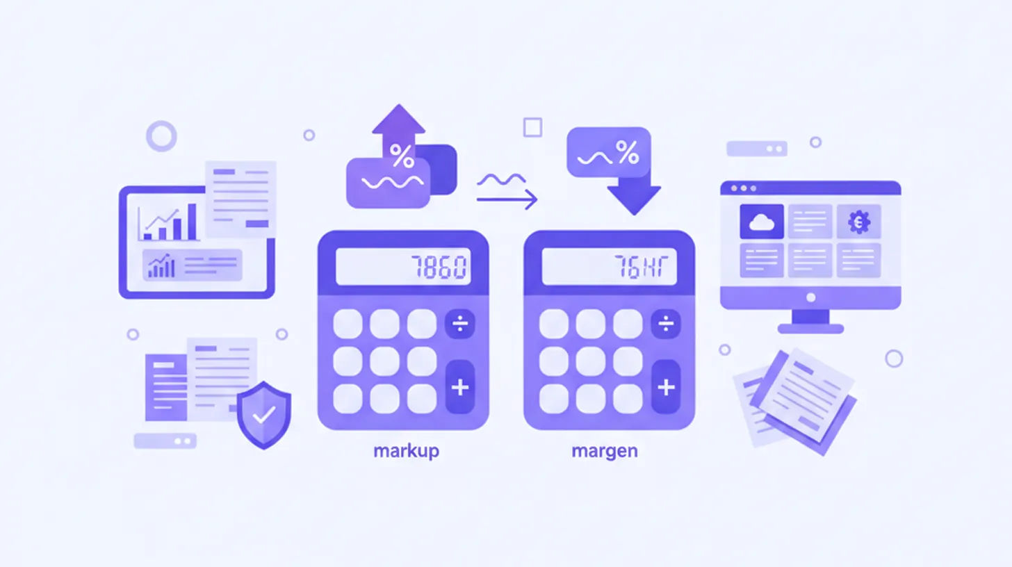 Ilustración vectorial comparando markup y margen con colores violeta y azul