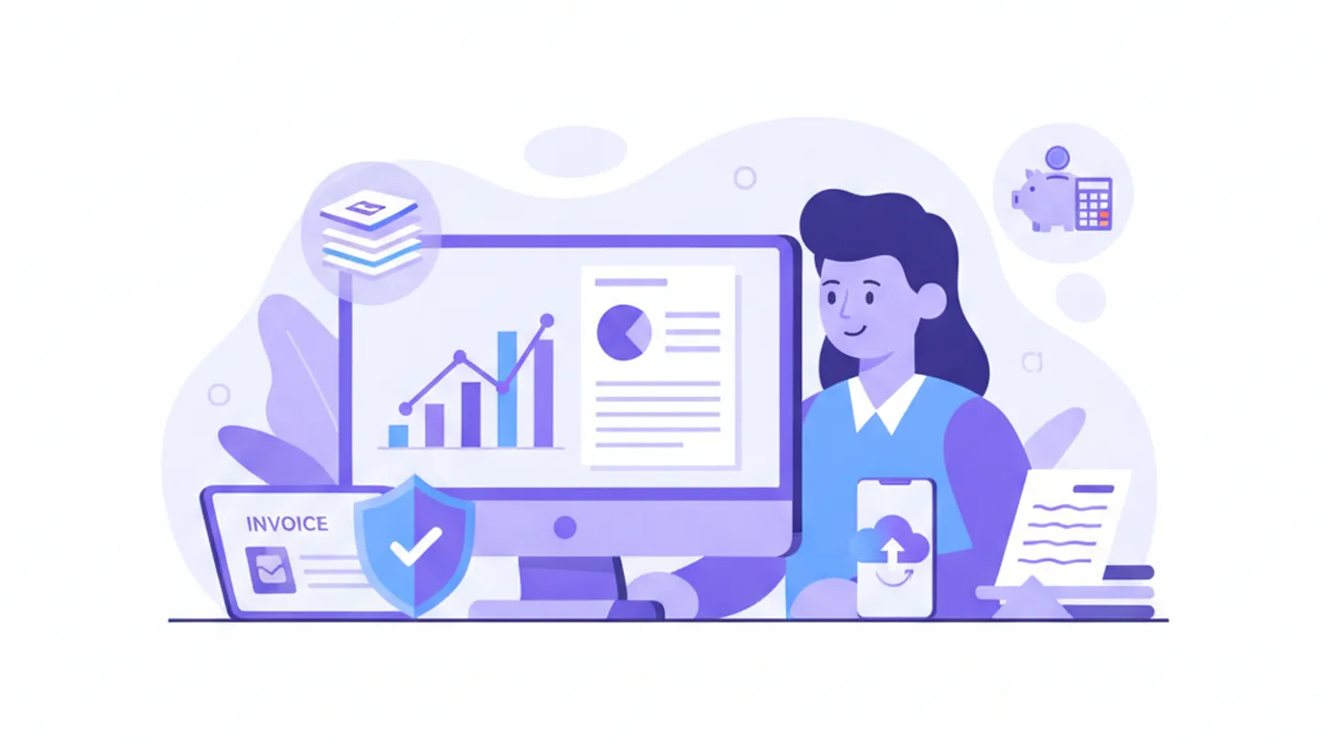 Ilustración vectorial de una persona revisando su declaración de renta en una computadora