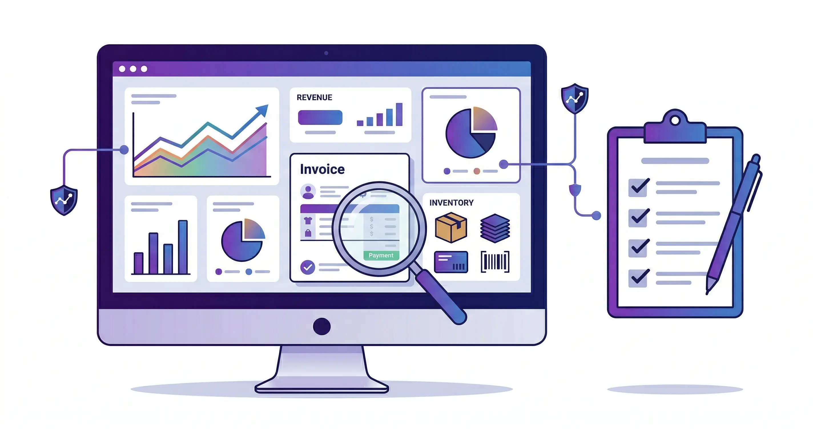 Software de facturación electrónica - dashboard con gráficos, facturas e inventario